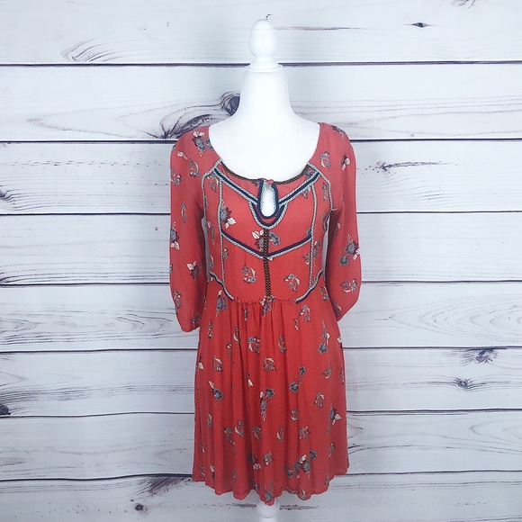 Free People Orange Embroidered Rope High Low Dress - Picture 2 of 7